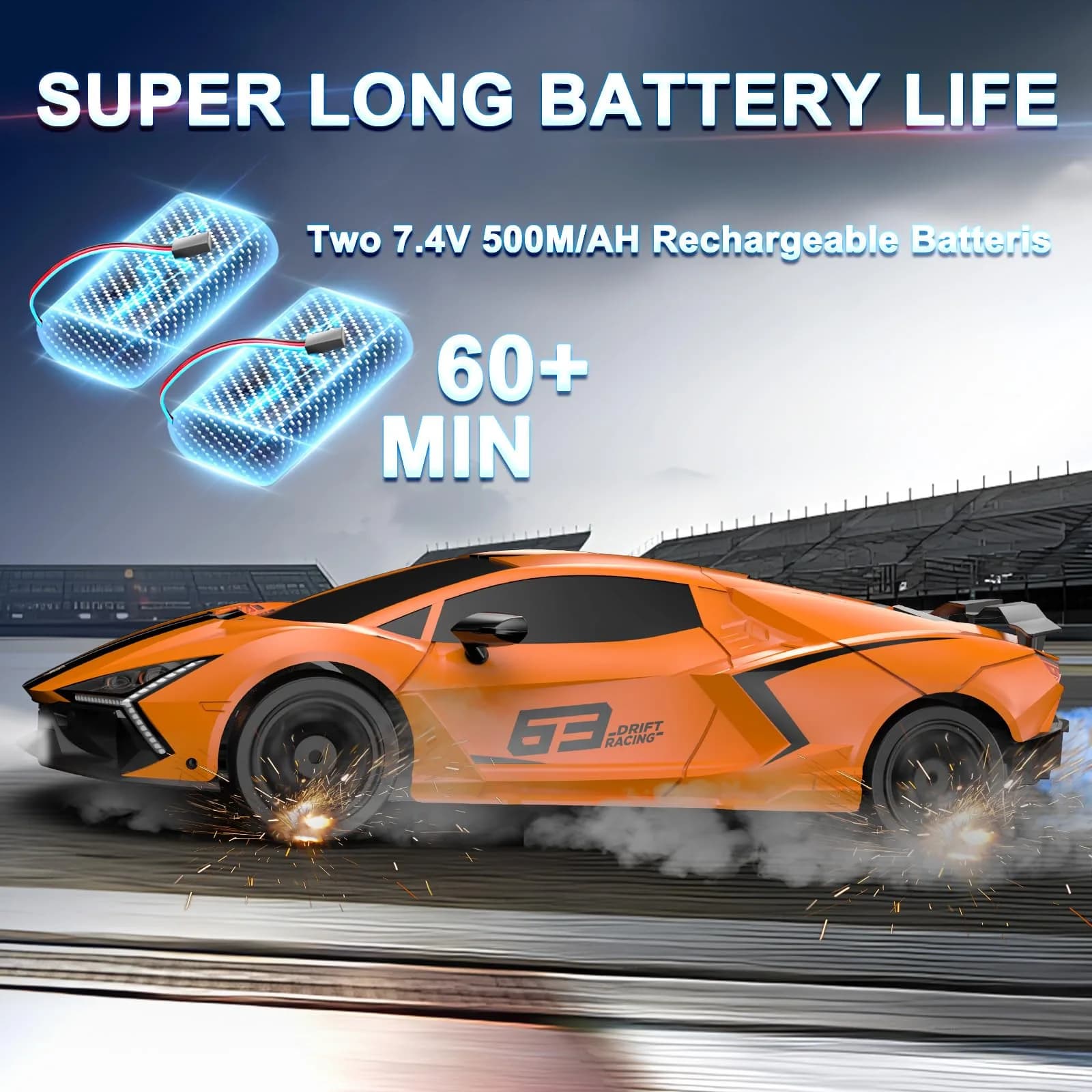 Desdoni 1:16 Scale Orange RC Drift Car | 4WD 18KM/H High Speed with LED Lights & Spray - view 4