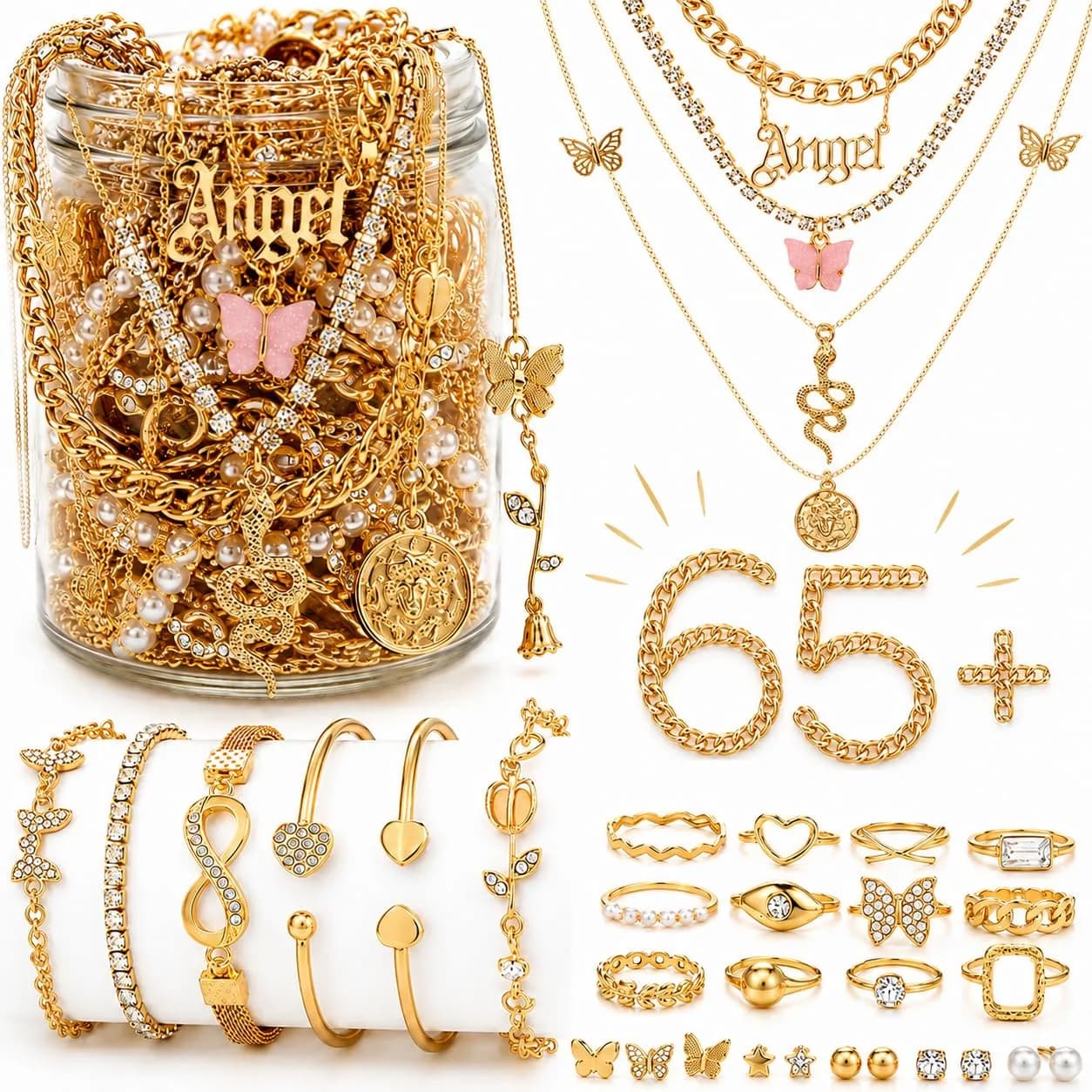 JYSO Mystery Jewelry Jar Bundle 65+ Pieces | Gold Jewelry Set for Women & Teens