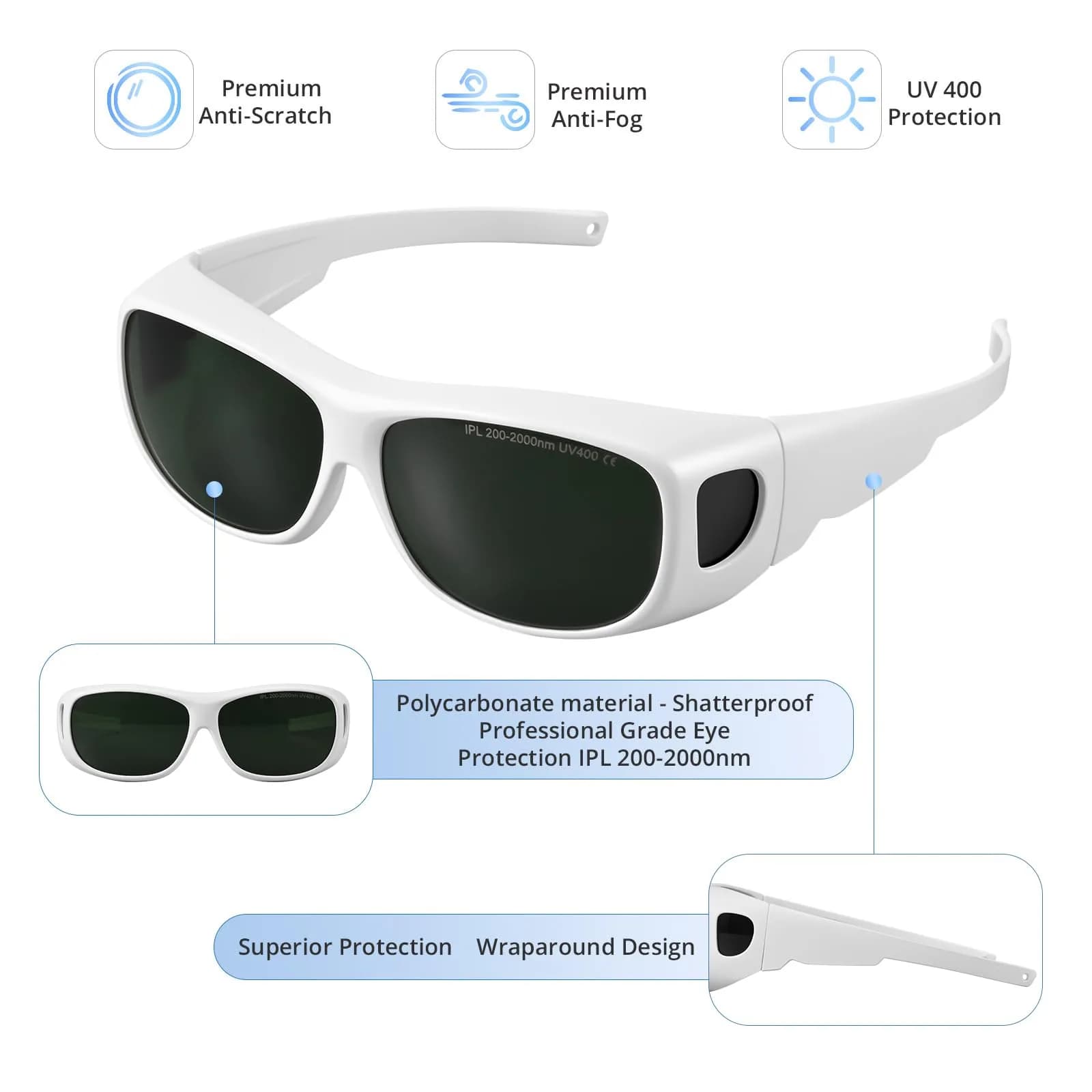 LPSAFP IPL Laser Safety Glasses ANSI Z87.1 Certified | 200-2000nm Protective Goggles for Laser Hair Removal, Cosmetology & Medical Aesthetics - view 2