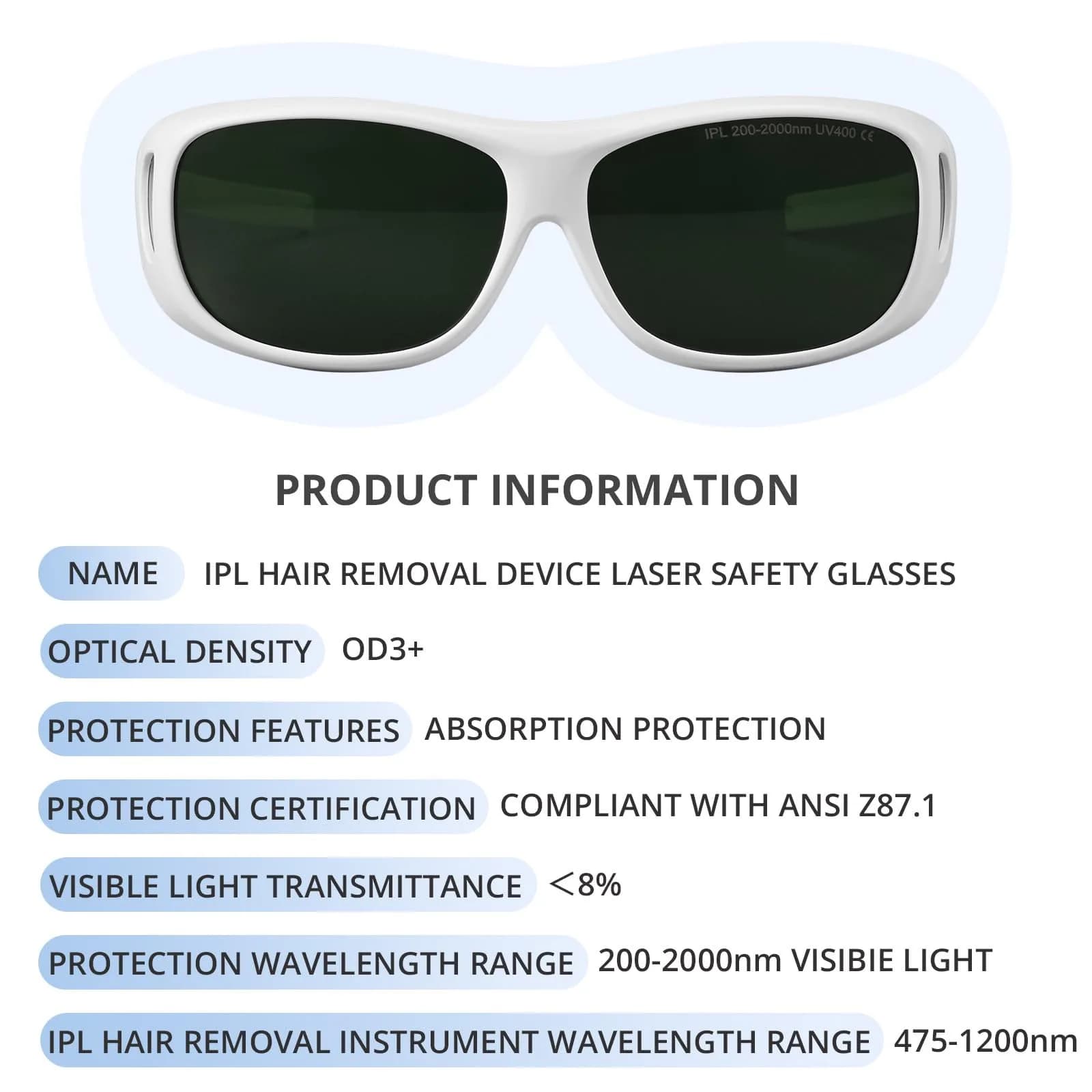 LPSAFP IPL Laser Safety Glasses ANSI Z87.1 Certified | 200-2000nm Protective Goggles for Laser Hair Removal, Cosmetology & Medical Aesthetics - view 3