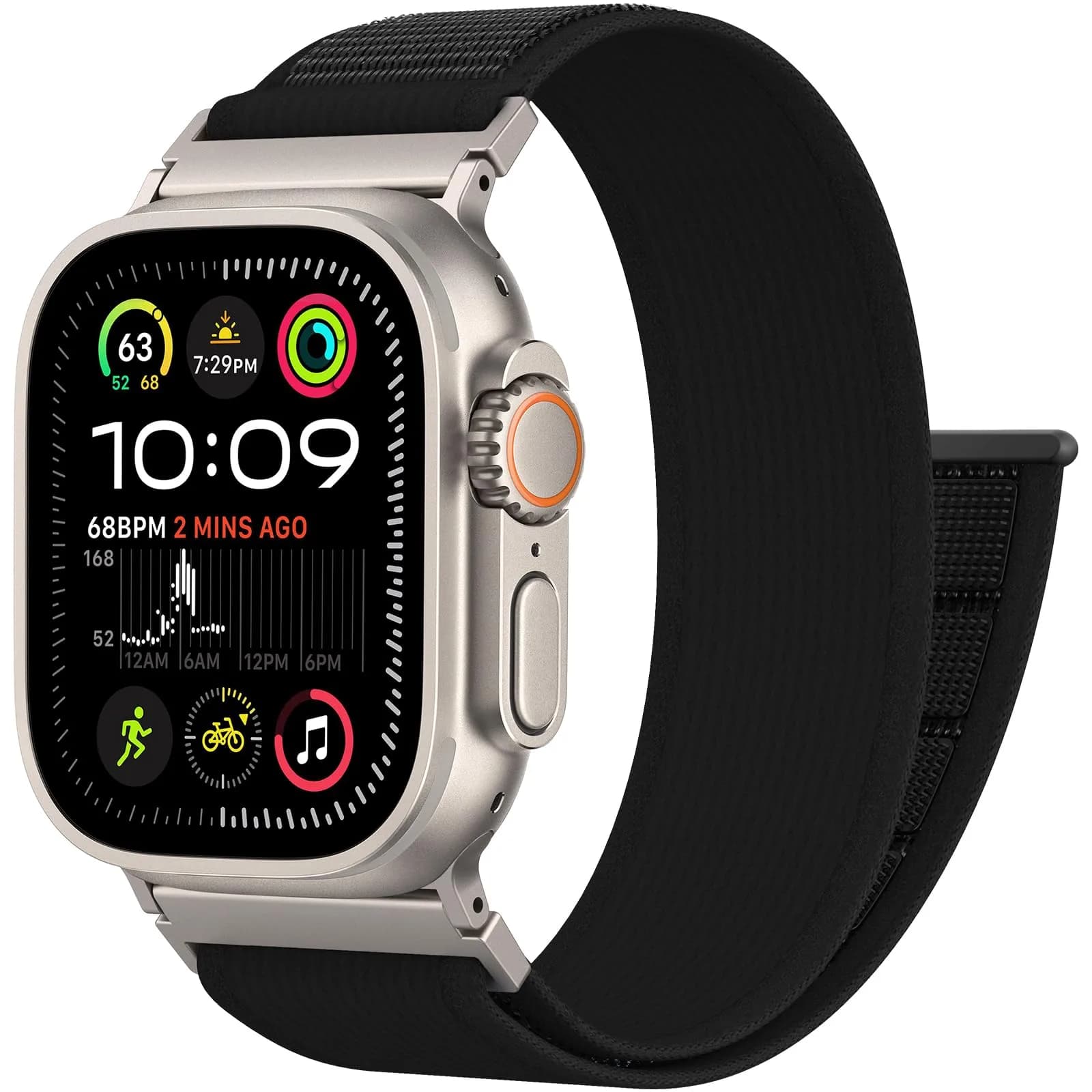 WANLISS Trail Loop Nylon Sport Band for Apple Watch Ultra 4 3 2 1 | Breathable, Rugged & Adjustable (70-120 chars) — Black2(Silver)