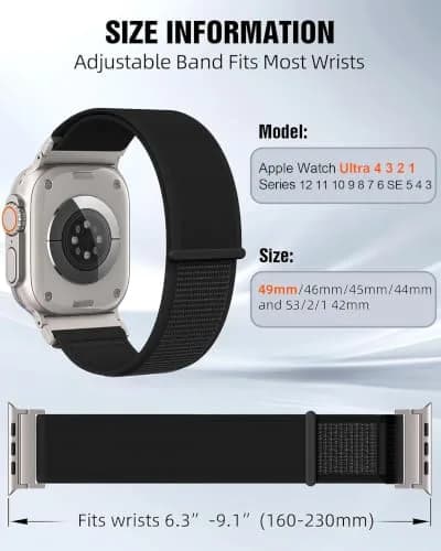 WANLISS Trail Loop Nylon Sport Band for Apple Watch Ultra 4 3 2 1 | Breathable, Rugged & Adjustable (70-120 chars) thumbnail 3