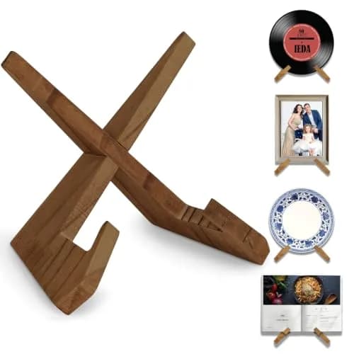 KINYFY Wooden Vinyl Record Stand, Plate Holder Display Stand 24 cm (9.5 in) | Vintage Style for Books & Photos thumbnail 1