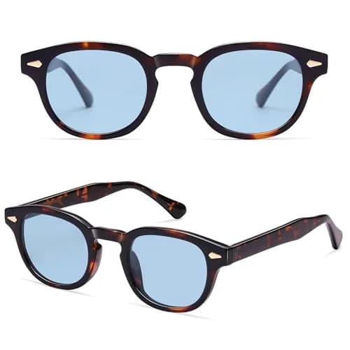 SOJOS Retro Small Round Sunglasses for Men Women Trendy Circle Style UV400 Lenses Unisex Sun Glasses SJ2251, Dark Tortoise Frame/Blue Lens thumbnail 3