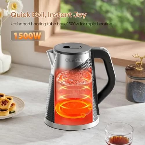 Olega Electric Kettle 1.8L | 1500W Stainless Steel Water Boiling for Coffee & Tea thumbnail 2