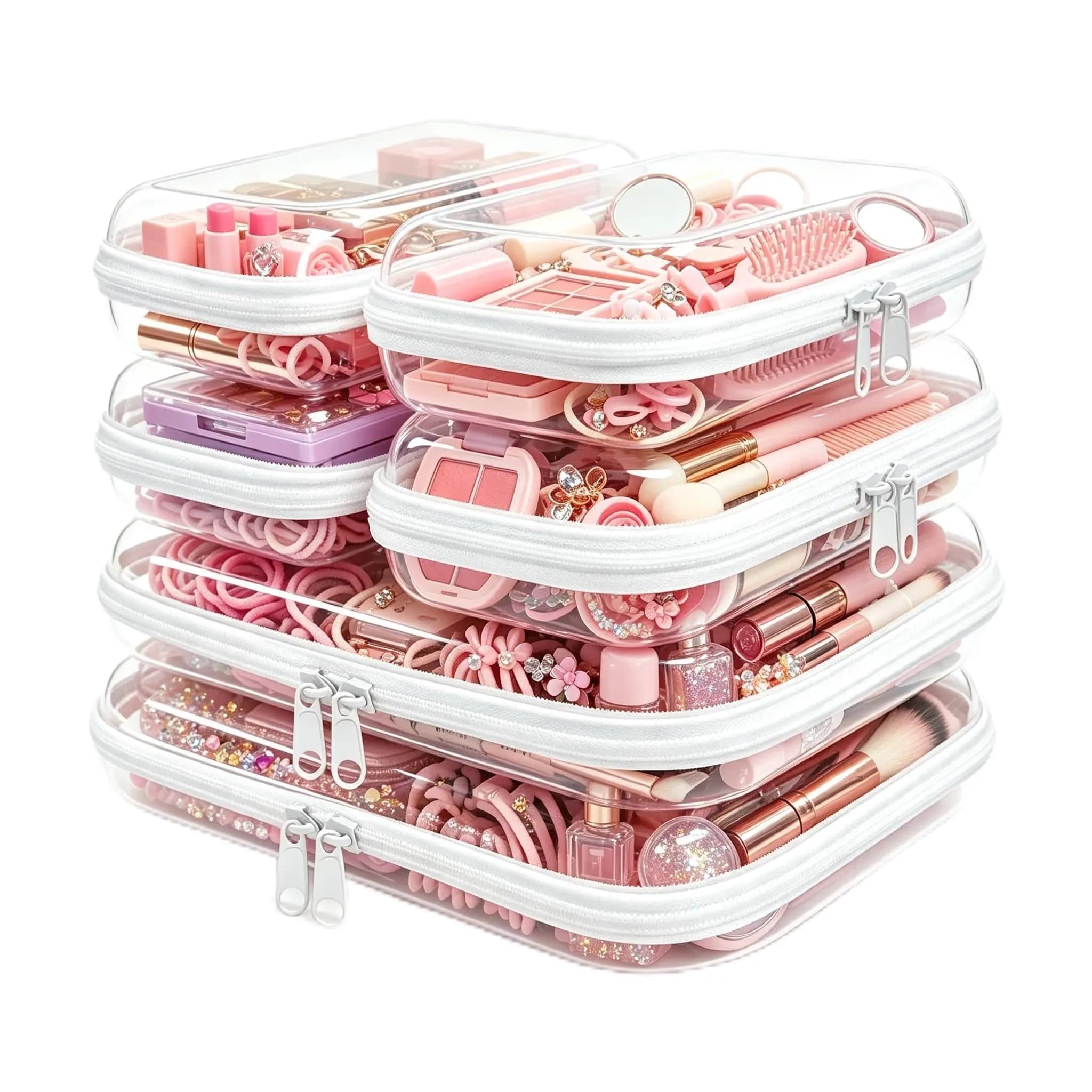 FHDUSRYO 6 Pcs Clear Hard Shell Zipper Case, Travel Makeup Bag | Multi-Size Waterproof Organizer for Cosmetics & Toiletries