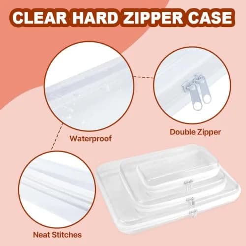 FHDUSRYO 6 Pcs Clear Hard Shell Zipper Case, Travel Makeup Bag | Multi-Size Waterproof Organizer for Cosmetics & Toiletries thumbnail 3