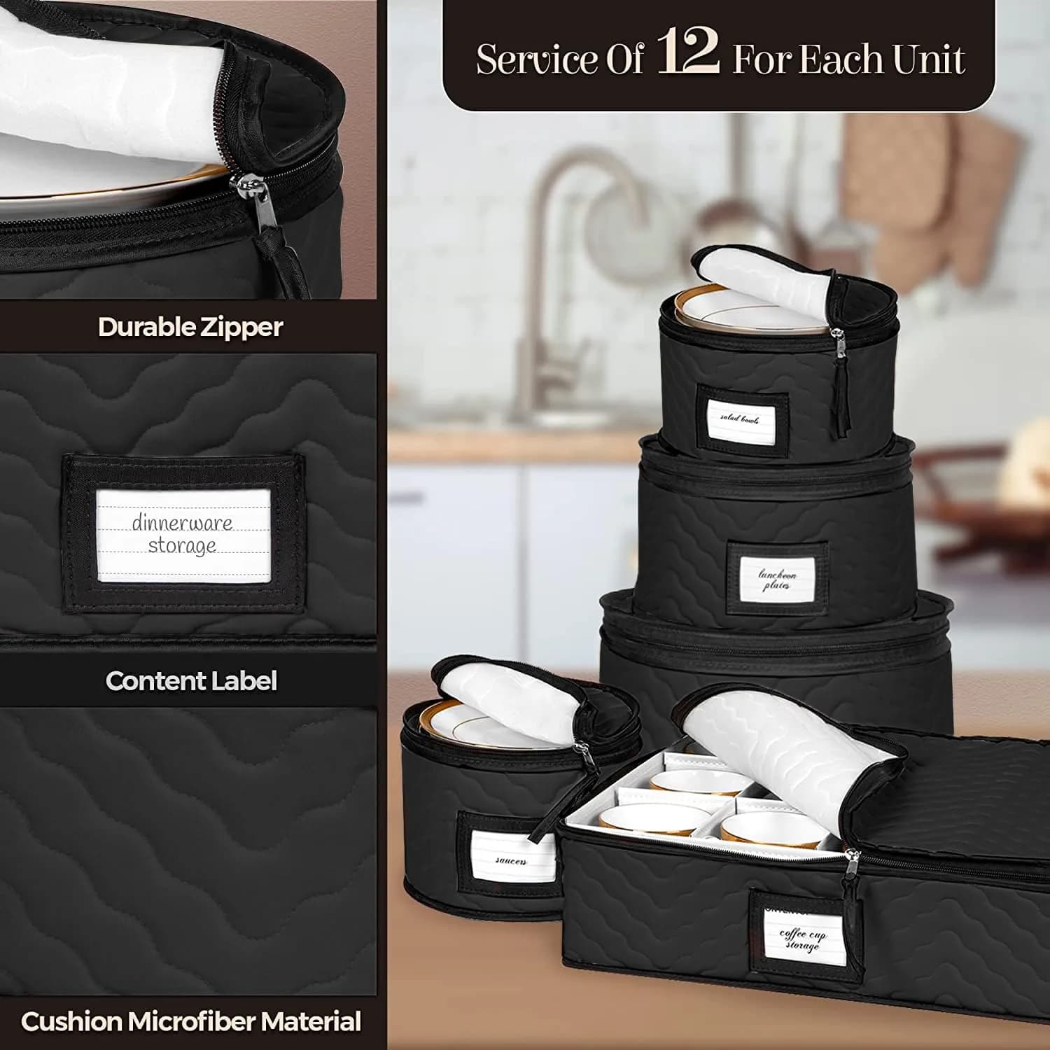 HOLDN’ STORAGE 5-Piece China Storage Set for 12 Place Settings | Quilted Microfiber with Dividers - view 6