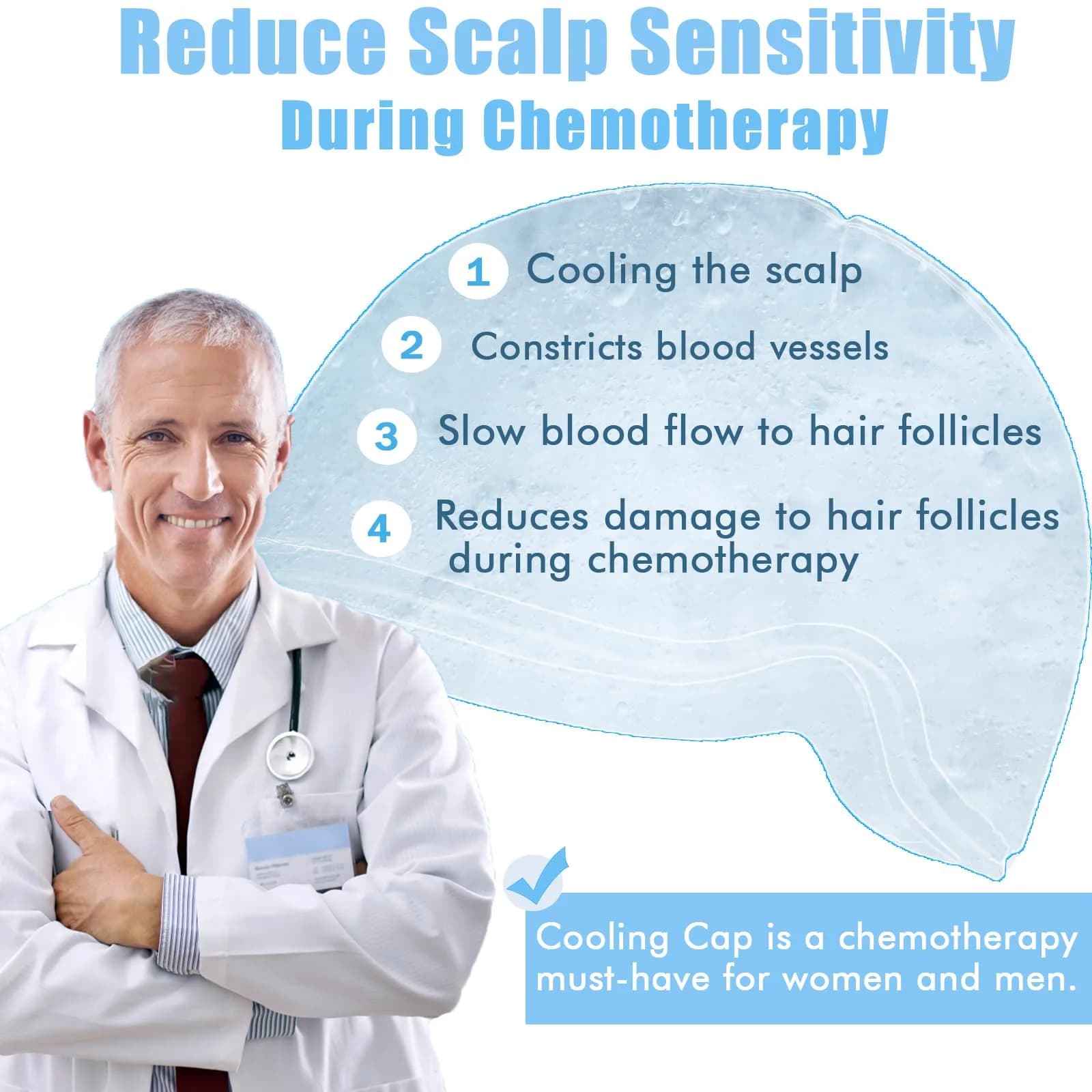 sfiocoopck Chemo Cold Cap for Chemotherapy & Migraine Relief, Light Blue | Scalp Cooling Therapy - view 2