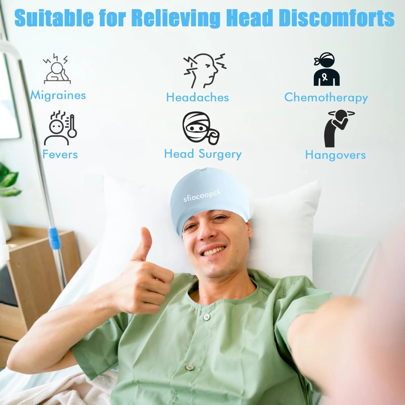 sfiocoopck Chemo Cold Cap for Chemotherapy & Migraine Relief, Light Blue | Scalp Cooling Therapy - view 3