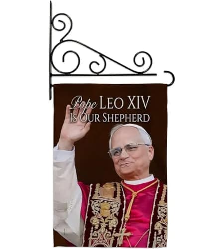 Pope Leo XIV Catholic Flag Holder Kit Wall Hanging Canvas Tapestry 13" x 18.5" | Weather Resistant Indoor/Outdoor Use thumbnail 1