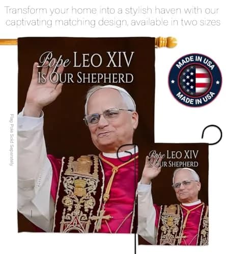 Pope Leo XIV Catholic Flag Holder Kit Wall Hanging Canvas Tapestry 13" x 18.5" | Weather Resistant Indoor/Outdoor Use thumbnail 4