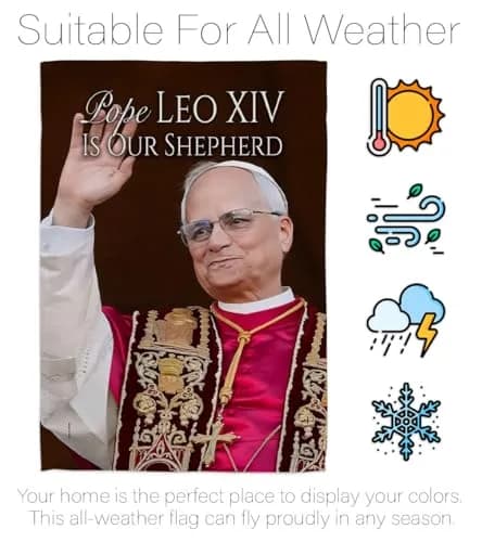 Pope Leo XIV Catholic Flag Holder Kit Wall Hanging Canvas Tapestry 13" x 18.5" | Weather Resistant Indoor/Outdoor Use thumbnail 6