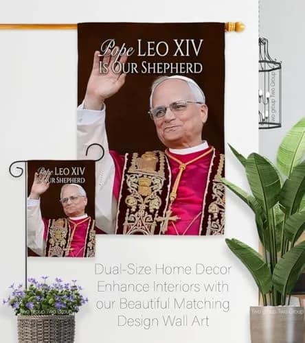 Pope Leo XIV Catholic Flag Holder Kit Wall Hanging Canvas Tapestry 13" x 18.5" | Weather Resistant Indoor/Outdoor Use thumbnail 8
