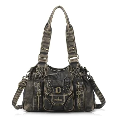Angel Kiss Small Hobo Bag for Women Retro Washed Leather Shoulder Handbag Roomy Top Handles with Removable Strap | Vintage Chic & Practical thumbnail 1