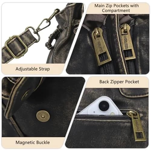 Angel Kiss Small Hobo Bag for Women Retro Washed Leather Shoulder Handbag Roomy Top Handles with Removable Strap | Vintage Chic & Practical thumbnail 5