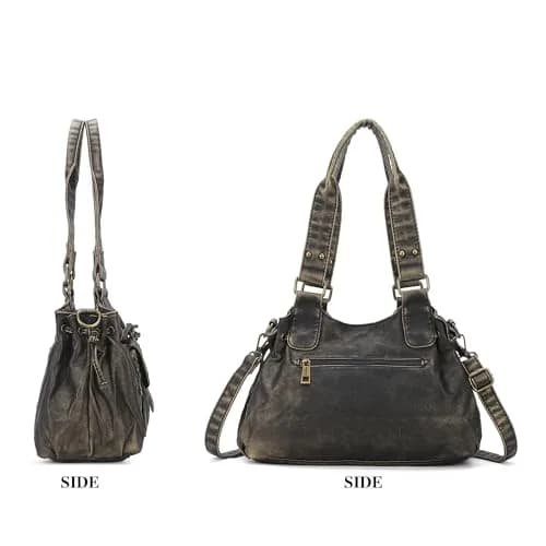 Angel Kiss Small Hobo Bag for Women Retro Washed Leather Shoulder Handbag Roomy Top Handles with Removable Strap | Vintage Chic & Practical thumbnail 6