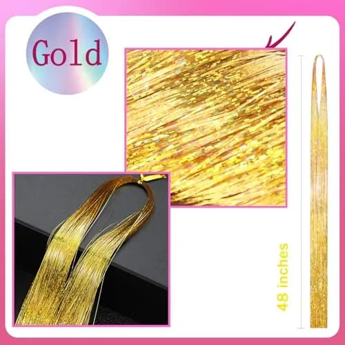 NIACONN Gold Fairy Hair Tinsel Kit Girls Glitter Hair Extension | 48 Inch Heat-Resistant Sparkle thumbnail 3