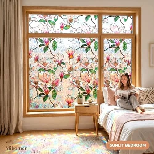 Mikomer Magnolia Rainbow Window Film Privacy Door Tint 17.5x78.7in | Stained Glass Sun Blocking Decor thumbnail 4