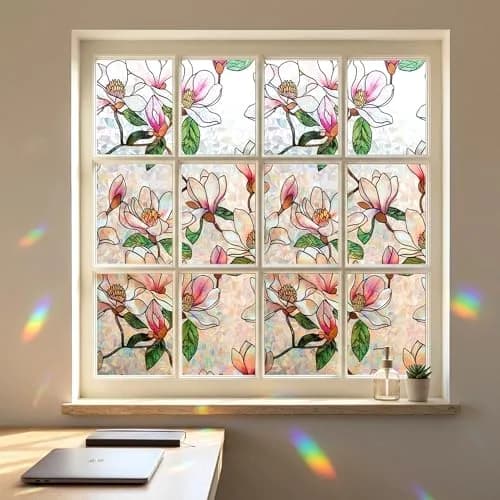 Mikomer Magnolia Rainbow Window Film Privacy Door Tint 17.5x78.7in | Stained Glass Sun Blocking Decor thumbnail 5