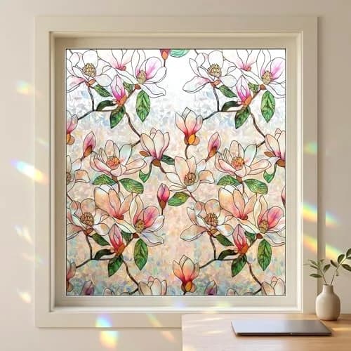 Mikomer Magnolia Rainbow Window Film Privacy Door Tint 17.5x78.7in | Stained Glass Sun Blocking Decor thumbnail 8