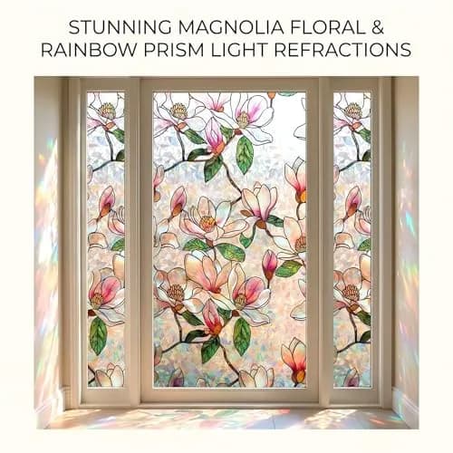 Mikomer Magnolia Rainbow Window Film Privacy Door Tint 17.5x78.7in | Stained Glass Sun Blocking Decor thumbnail 2