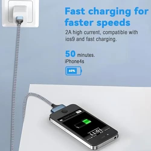 LBSC USB to 30 Pin Charging Cable | Fast Sync Data & Charging Nylon Braided Cord for iPhone 4/4s/3G/3GS thumbnail 3