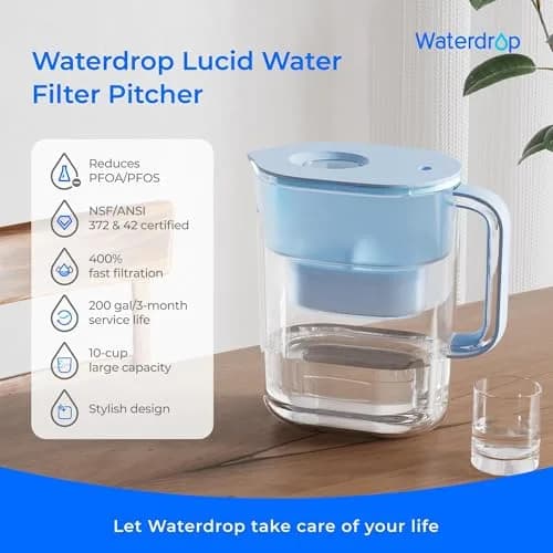 Waterdrop PT-07B Water Filter Pitcher 2.27 kg (10-Cup) with 3 Filters | NSF Certified for PFOA/PFOS Reduction thumbnail 2