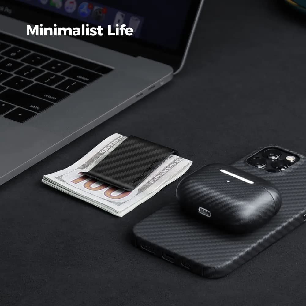 CL CARBONLIFE Matte Black Small Carbon Fiber Money Clip Wallet - RFID Blocking Slim Card Holder - view 2