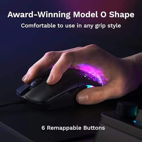 GLORIOUS Model O Eternal Ultralight RGB Gaming Mouse - Wired - 55g Lightweight - Customizable RGB Lighting - 6 Programmable Buttons - Symmetrical Design - 12K DPI Optical Sensor - PC/Mac - Black | Lightweight, customizable RGB, 6 buttons thumbnail 5
