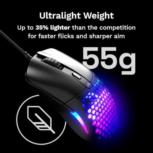 GLORIOUS Model O Eternal Ultralight RGB Gaming Mouse - Wired - 55g Lightweight - Customizable RGB Lighting - 6 Programmable Buttons - Symmetrical Design - 12K DPI Optical Sensor - PC/Mac - Black | Lightweight, customizable RGB, 6 buttons thumbnail 3