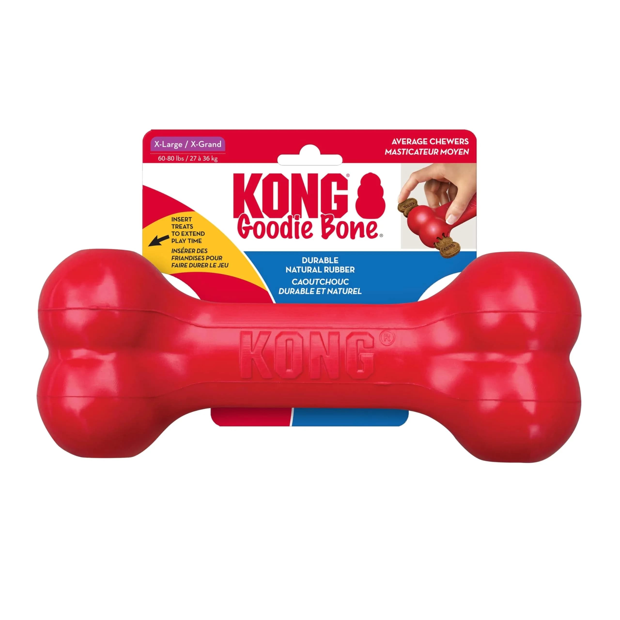 KONG Goodie Bone Natural Rubber Treat-Dispensing Dog Toy Medium | Durable Chew Toy for Dogs — X Large
