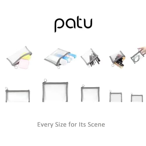 patu Zipper Mesh Bags Set of 5 (XS/S/M/L & Long Pouch) | Gray Cosmetic Travel Organizer 23.5cm x 18cm (9.25" x 7") thumbnail 4