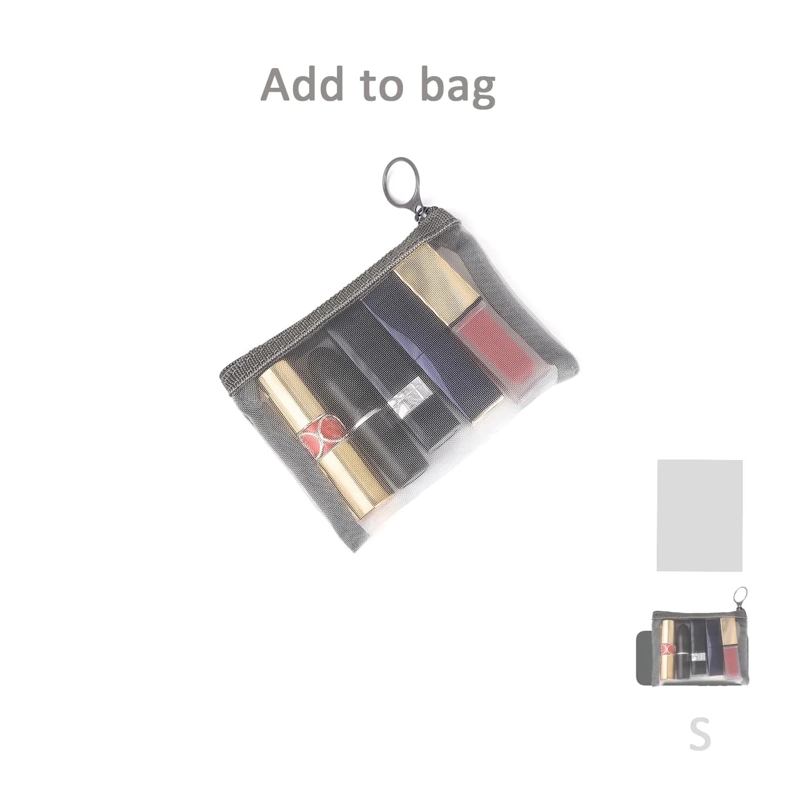 patu Zipper Mesh Bags Set of 5 (XS/S/M/L & Long Pouch) | Gray Cosmetic Travel Organizer 23.5cm x 18cm (9.25" x 7") - view 7