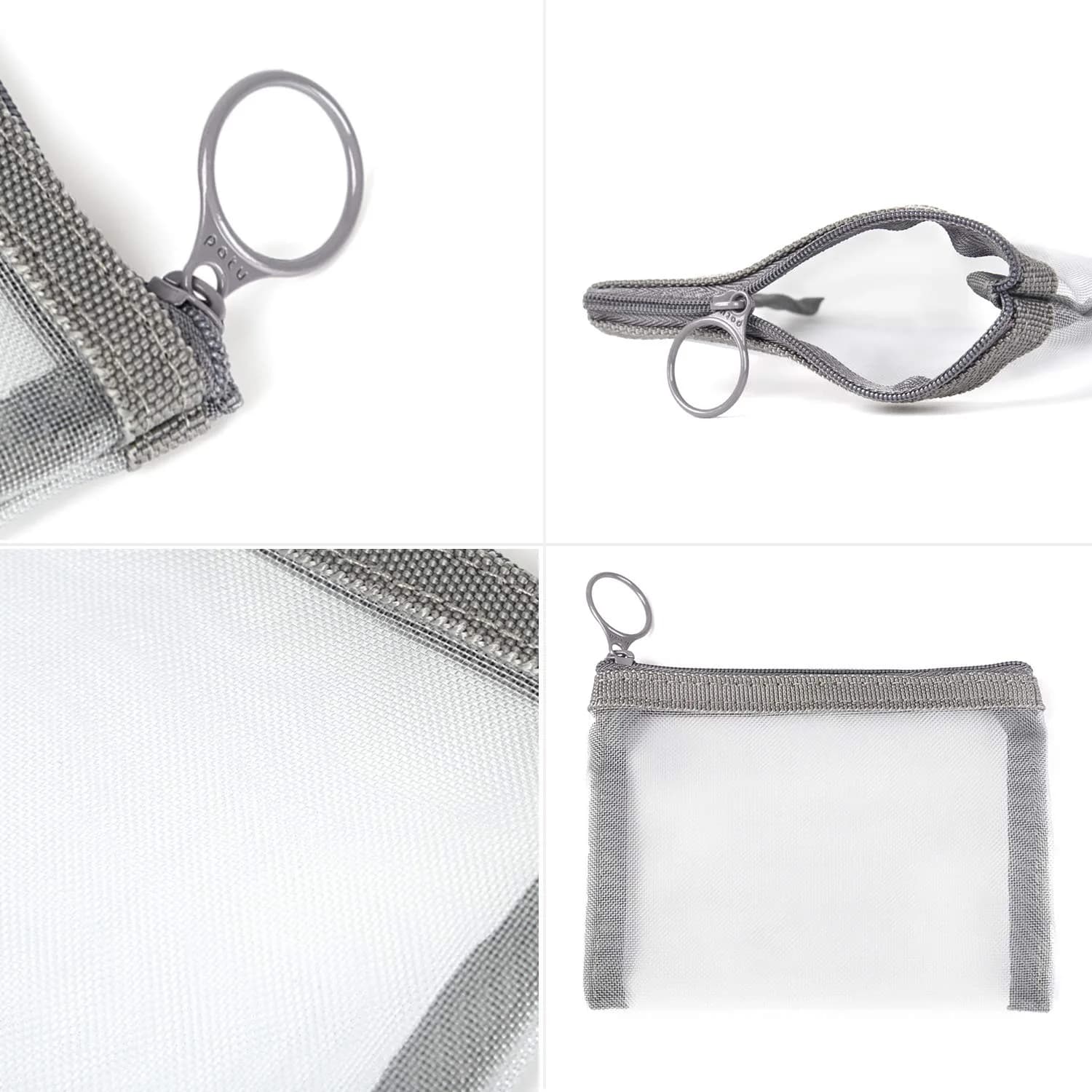 patu Zipper Mesh Bags Set of 5 (XS/S/M/L & Long Pouch) | Gray Cosmetic Travel Organizer 23.5cm x 18cm (9.25" x 7") - view 9