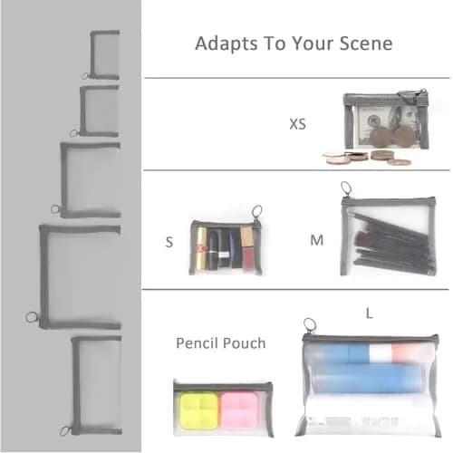 patu Zipper Mesh Bags Set of 5 (XS/S/M/L & Long Pouch) | Gray Cosmetic Travel Organizer 23.5cm x 18cm (9.25" x 7") thumbnail 3