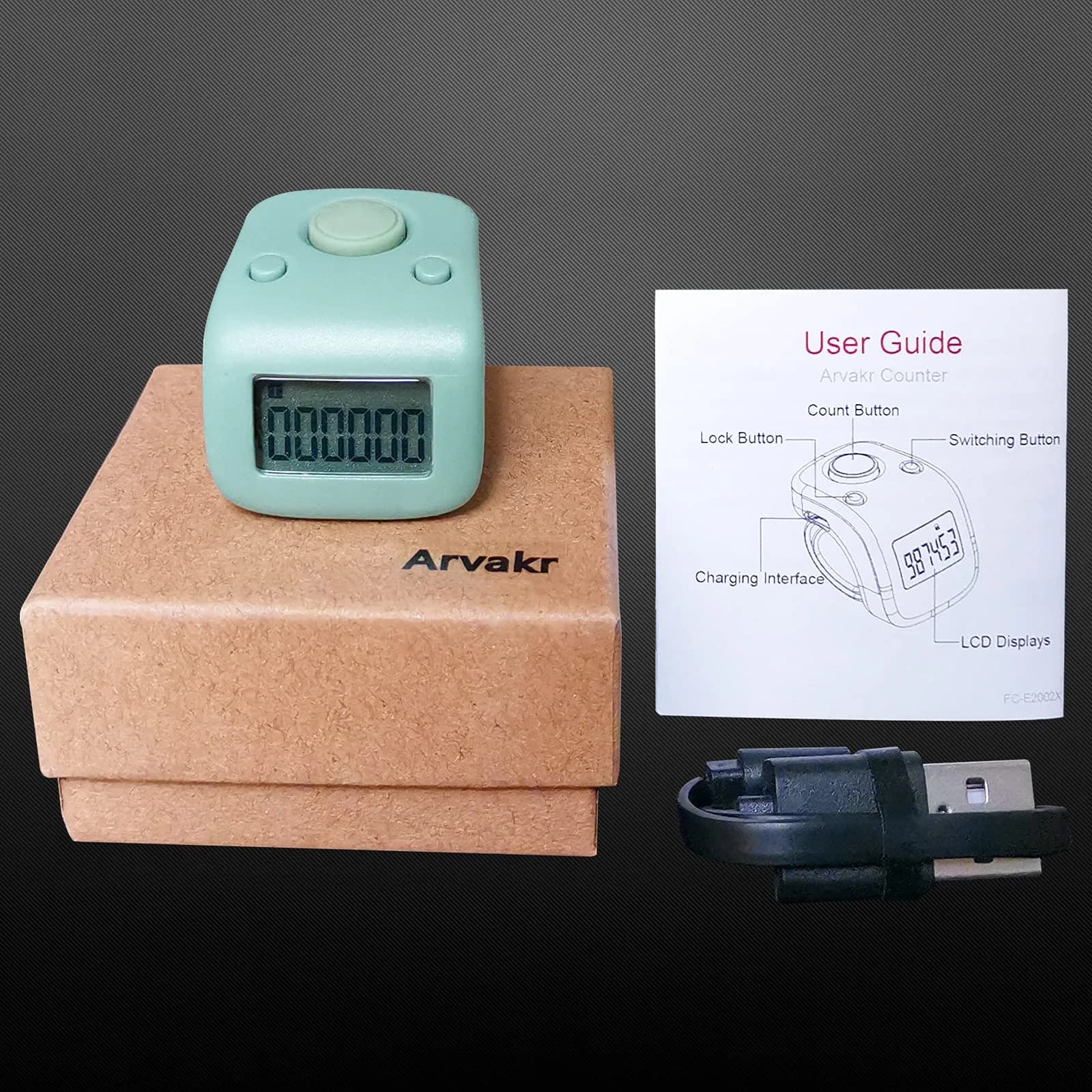Arvakr Rechargeable Silent Finger Counter Pink | 6-Channel Digital Tally with LED for Prayer, Knitting, Sports - view 6
