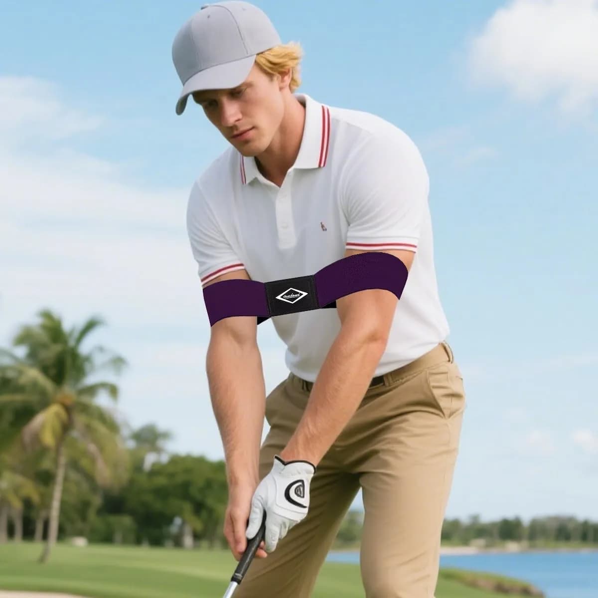 Scott Edward Pro Golf Swing Training Aid Arm Band Purple Standard Large | Corrects Swing Gesture Alignment - view 3