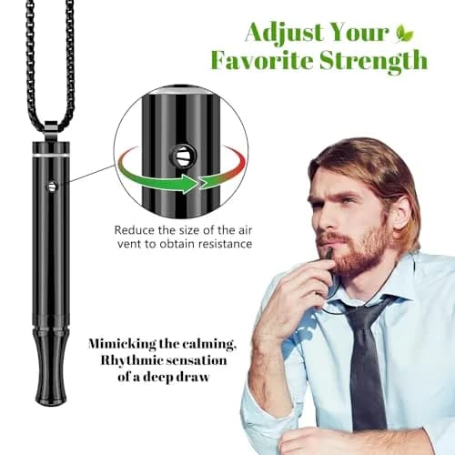 ASTOFLI Quit Smoking Breathing Necklace with Resistance Filters - Black Stainless Steel, 25.5 inches | Aids Smoking Cessation & Anxiety Relief thumbnail 2