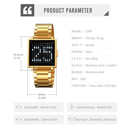 Gosasa Square Men's Luxury Watch with Leather Strap & Date Display | 36mm Case, 30M Water Resistant thumbnail 5