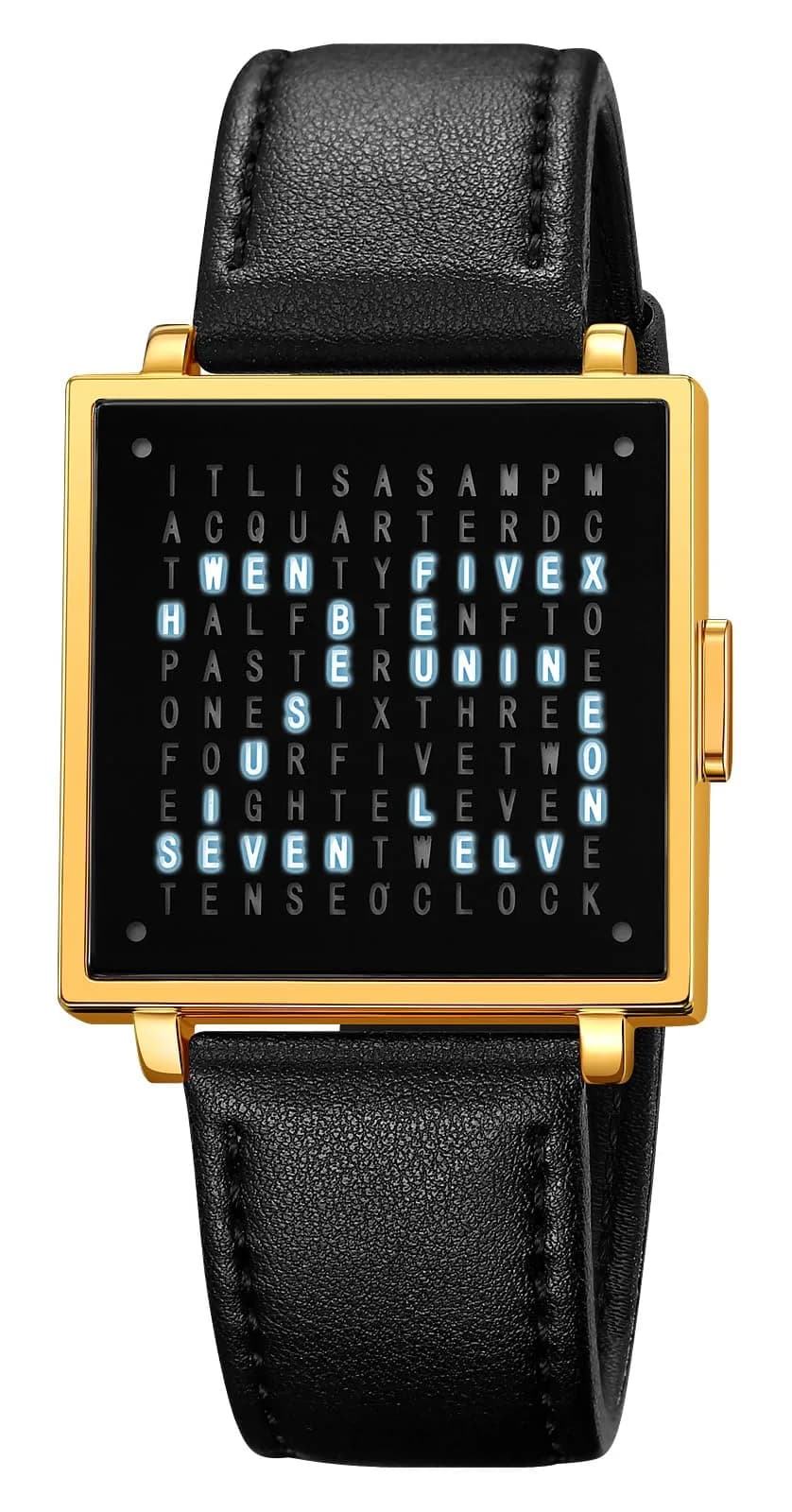 Gosasa Square Men's Luxury Watch with Leather Strap | 36mm Case, 30M Water Resistance, Date Display — Gold