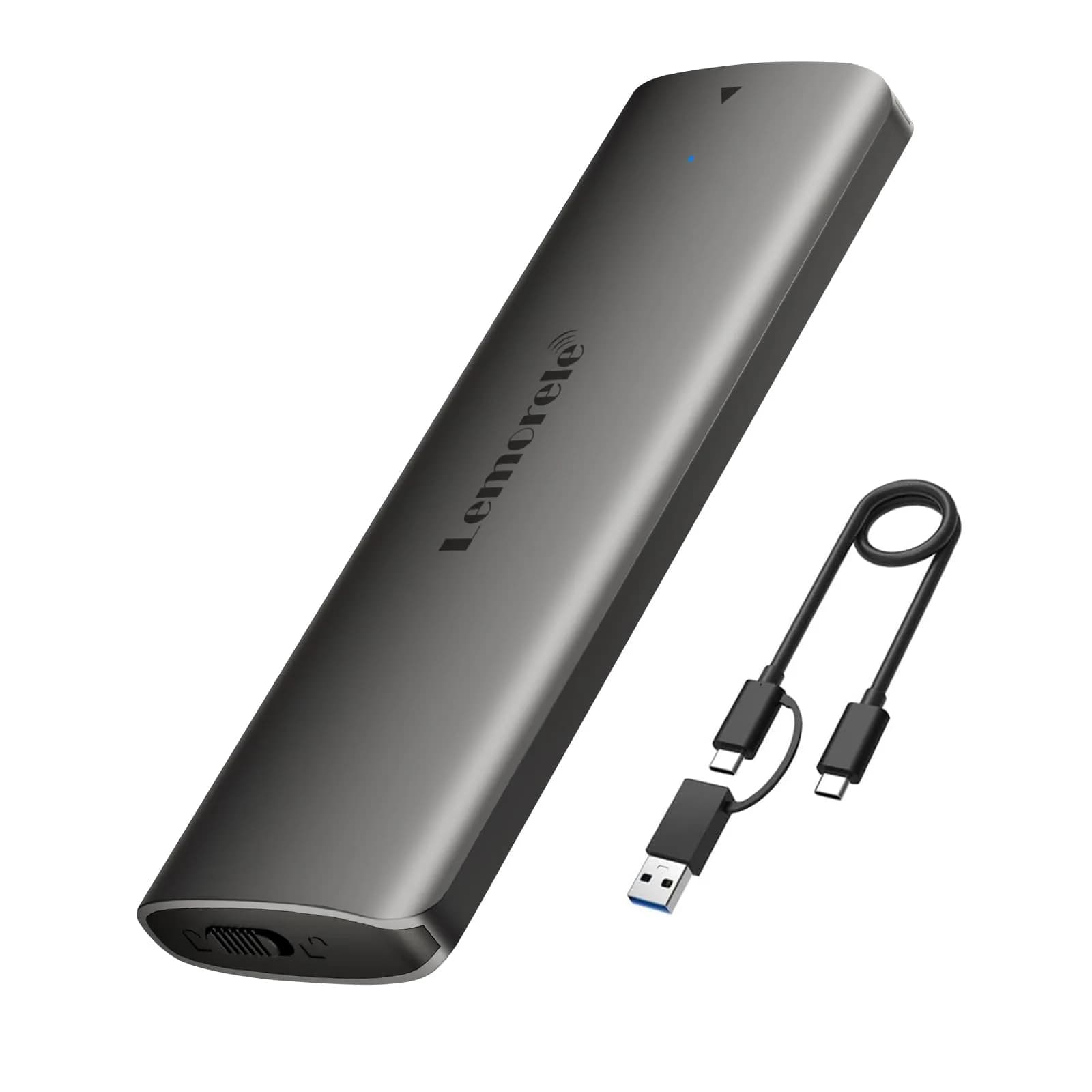 Lemorele Aluminum M.2 NVMe Enclosure, USB 3.2 Gen2 10Gbps, Tool-Free, Supports PCIe M-Key NVMe SSDs, UASP Trim, 2280/2260/2242/2230, Not SATA (70-120 chars) — Silver Grey