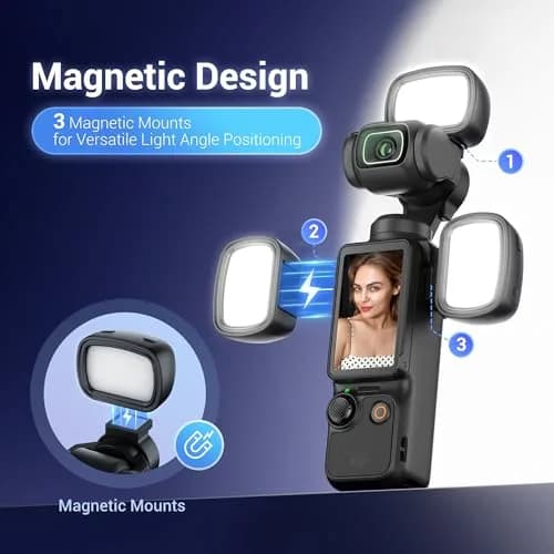 JJC 3-Pack LED Light for DJI Osmo Pocket 3 & Xtra Muse, 15g Ultra-Lightweight Magnetic Mount | 3 Color Modes & 3 Brightness Levels thumbnail 3