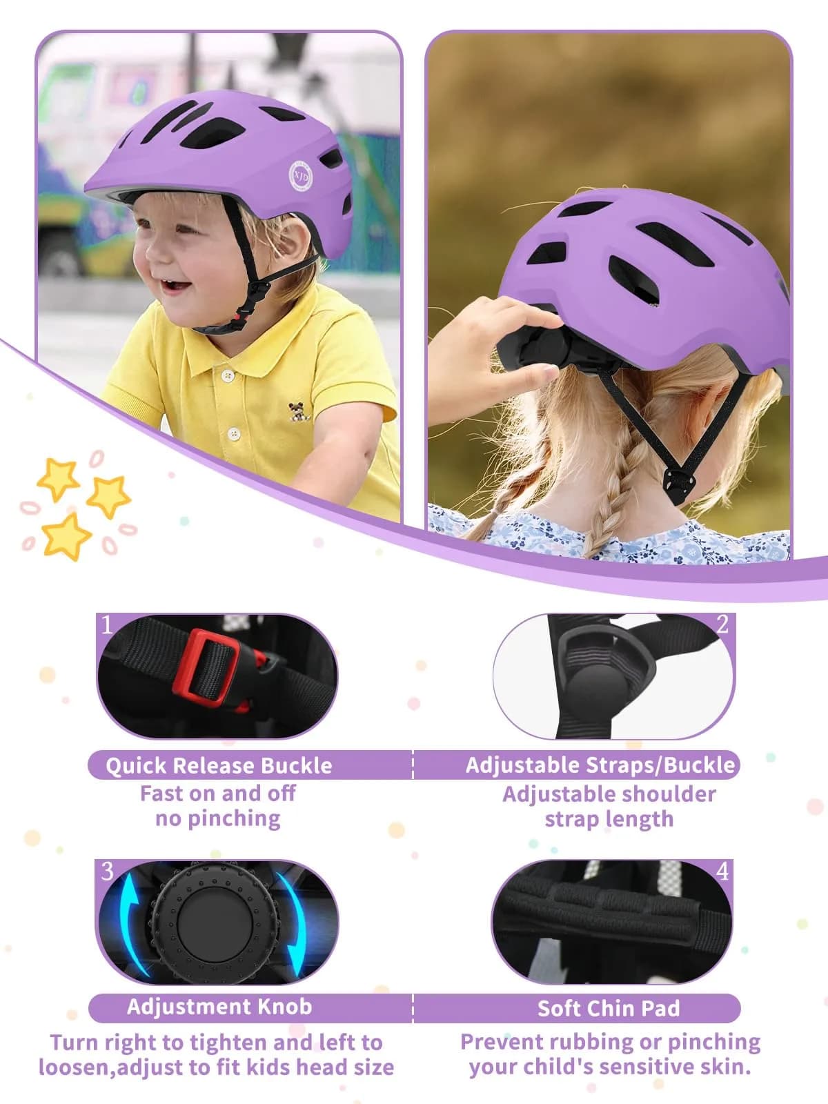 XJD Baby Toddler Helmet - Light Purple, XX-Small (44-48 cm) for Multi-Sport Cycling & Skateboarding - view 4