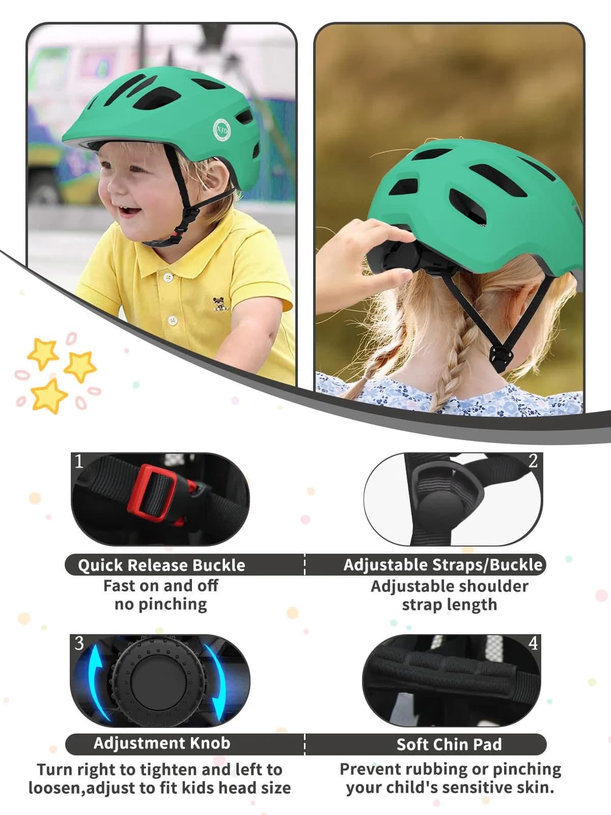 XJD Toddler Bike Helmet - Green, XX-Small (44-48 cm) for Infants and Babies - view 4
