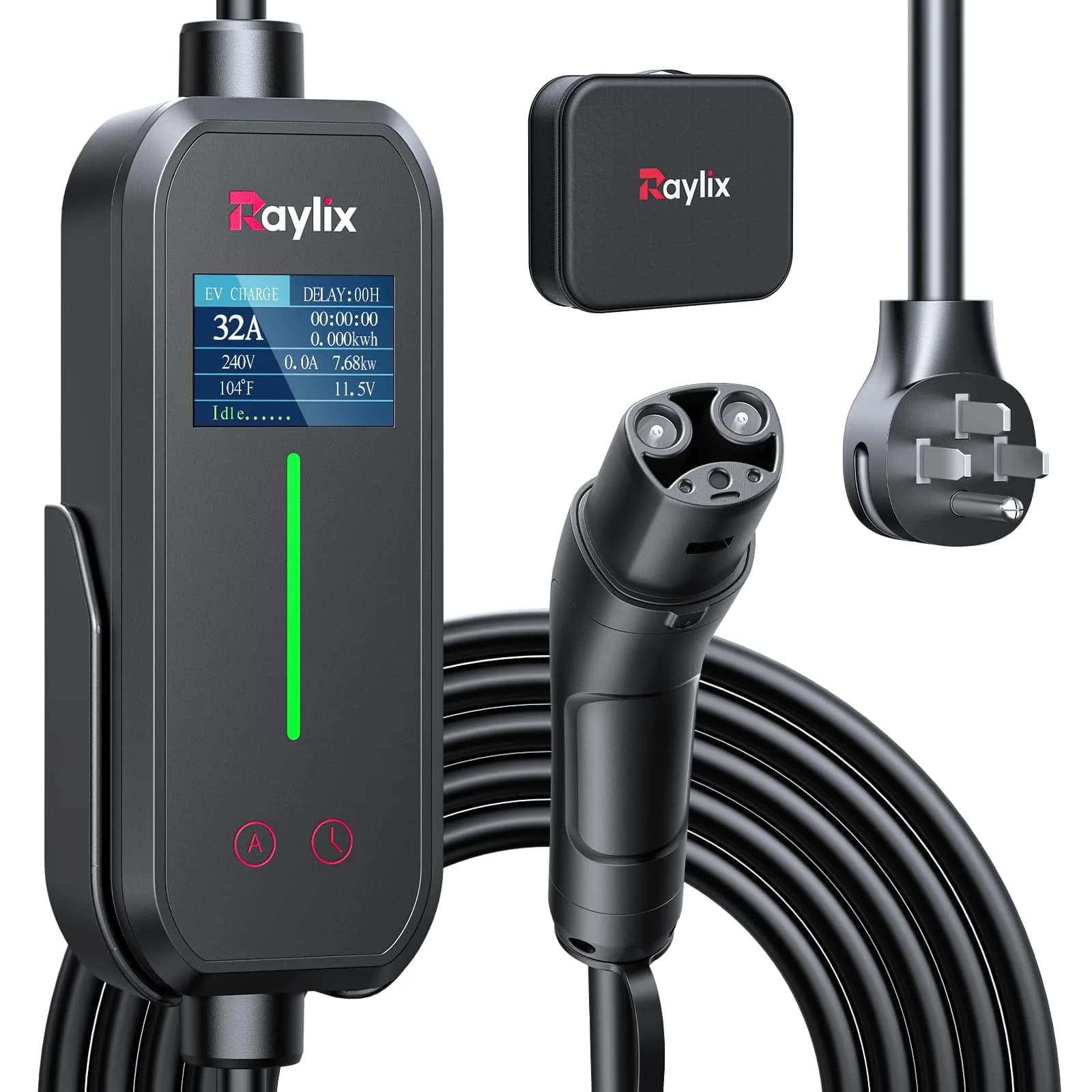 Raylix 32A Level 2 EV Charger for Tesla | Fast NEMA 14-50 Plug, 7.68KW, Portable — Black