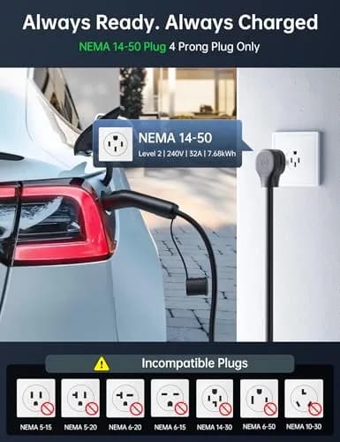 Raylix 32A Level 2 EV Charger for Tesla | Fast NEMA 14-50 Plug, 7.68KW, Portable thumbnail 5