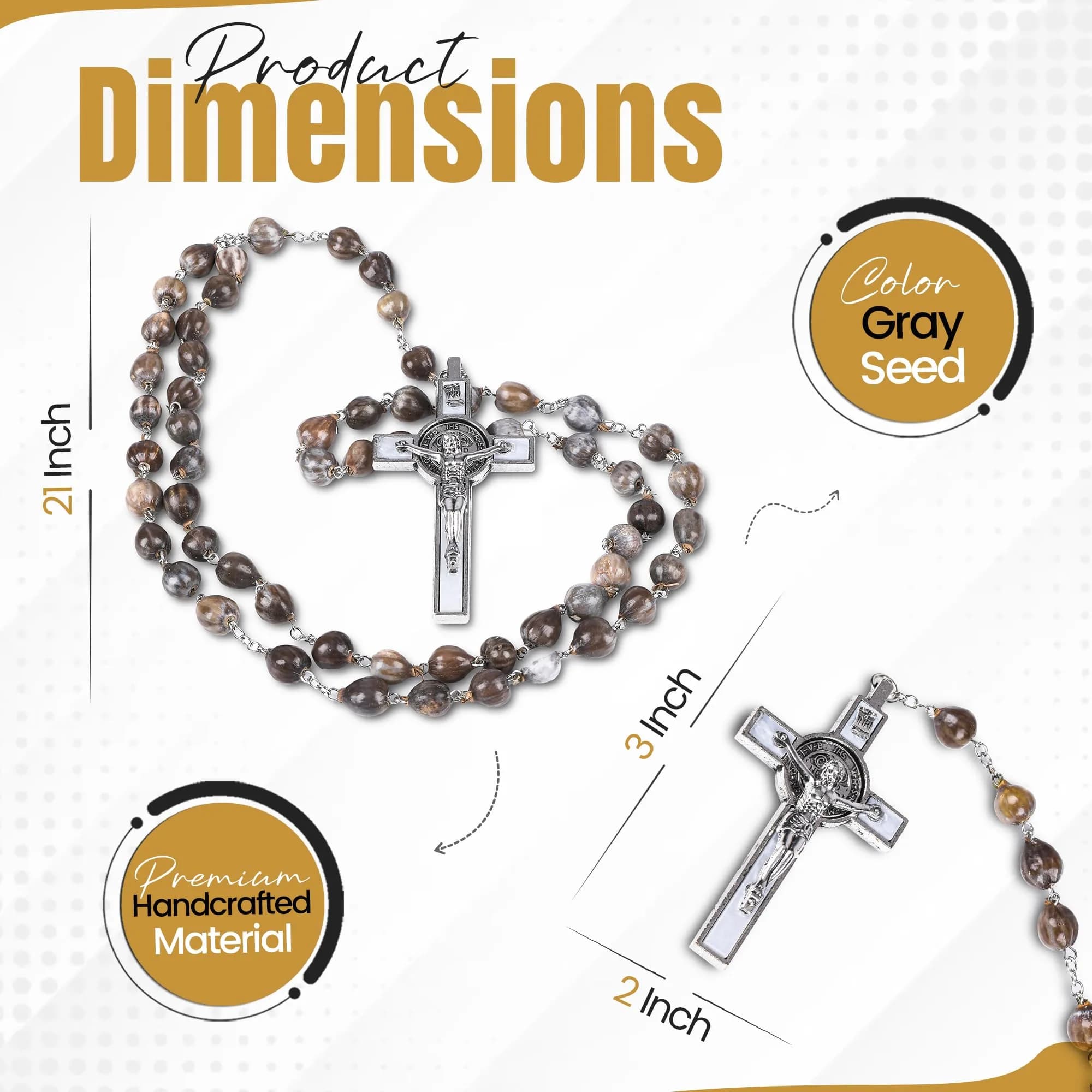 SANCTUM VERITAS Gray Seed Catholic Rosary Necklace | Large Italian Prayer Beads Gift 21.5 cm - view 2