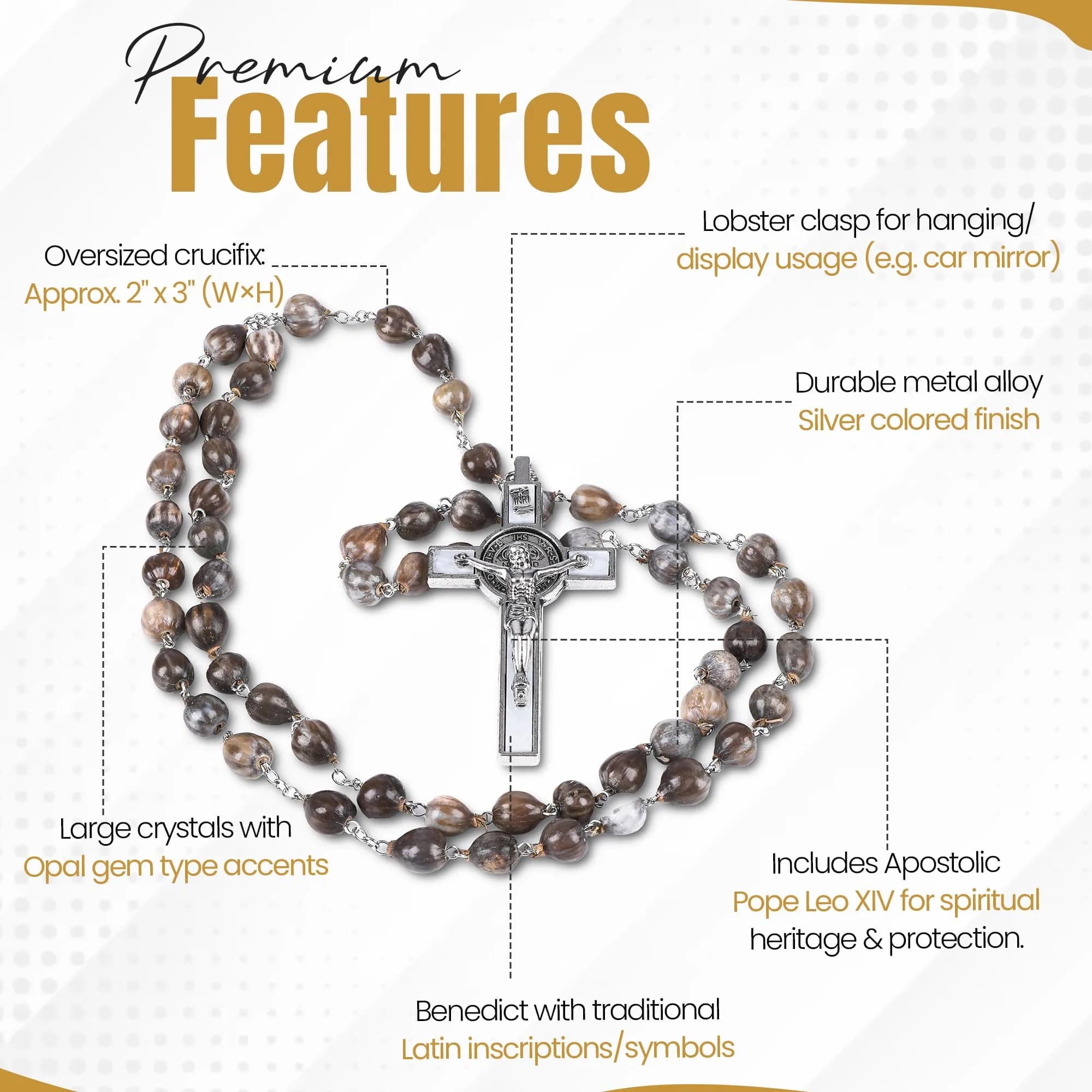 SANCTUM VERITAS Gray Seed Catholic Rosary Necklace | Large Italian Prayer Beads Gift 21.5 cm - view 3