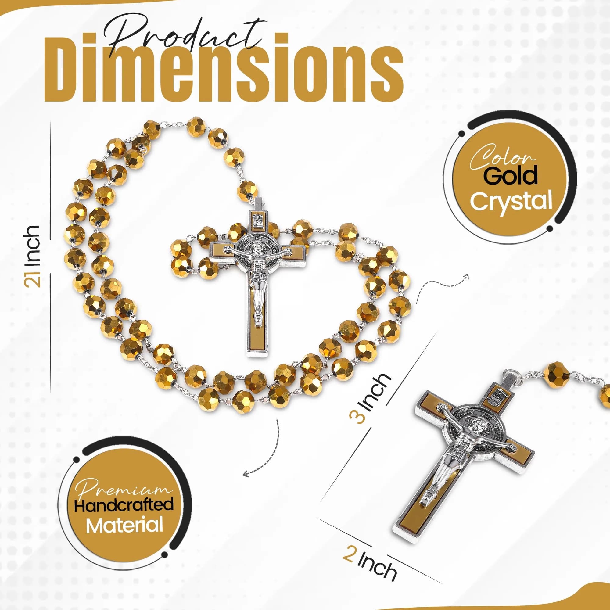 SANCTUM VERITAS Gold Crystal Large Italian Catholic Rosary Necklace 21.5 cm - view 2
